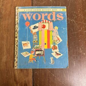 1950s Simon & Schuster Little Golden Activity Book Words Vintage Children's Book